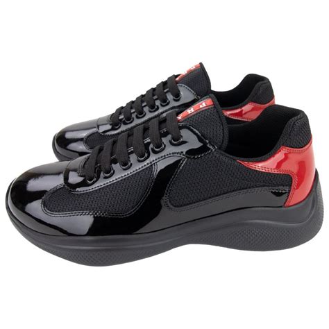 black and red prada sneakers|red round pradas.